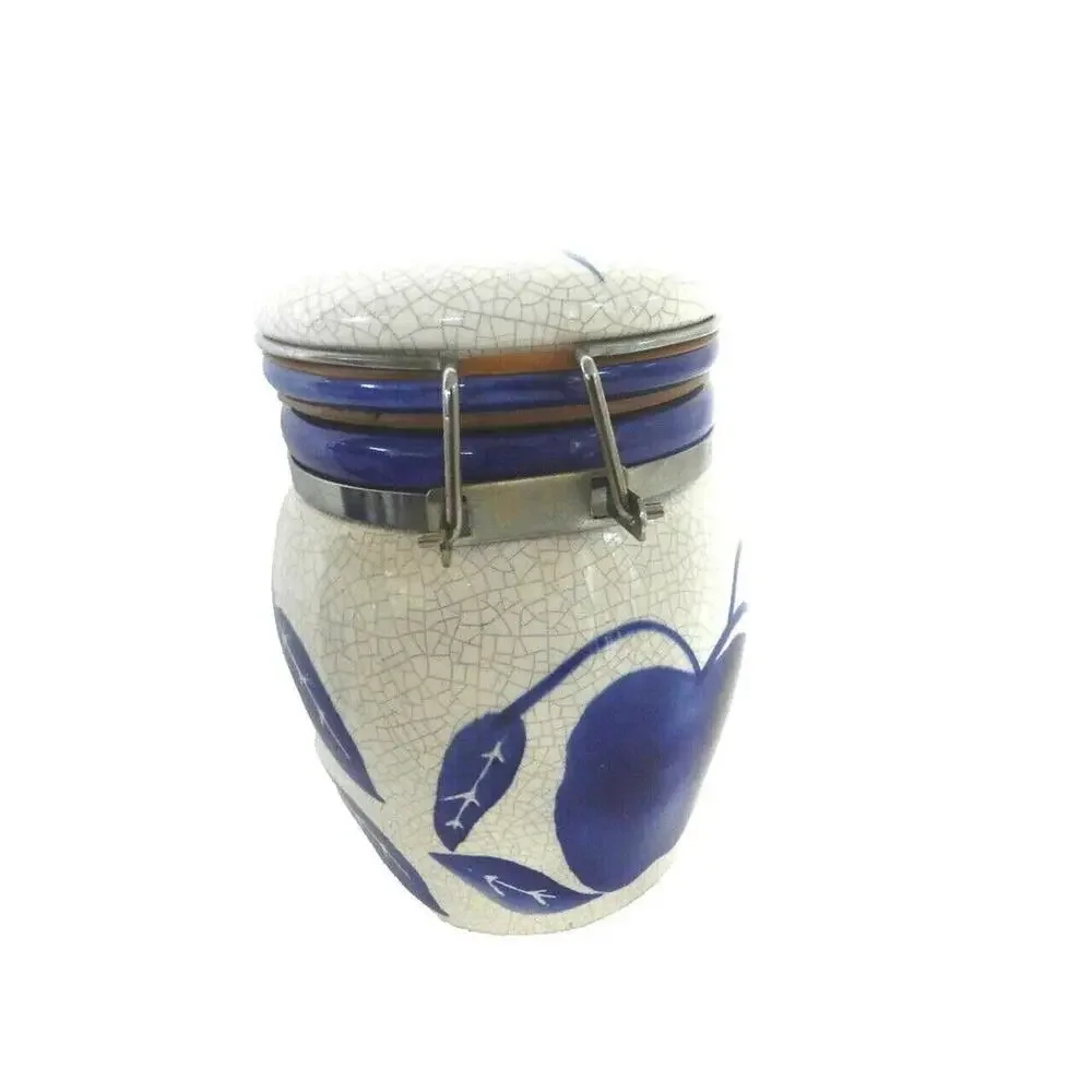 DesignPac Canister Set with lids Lot of 2    Blue Apple/Pair leaf/vine‎